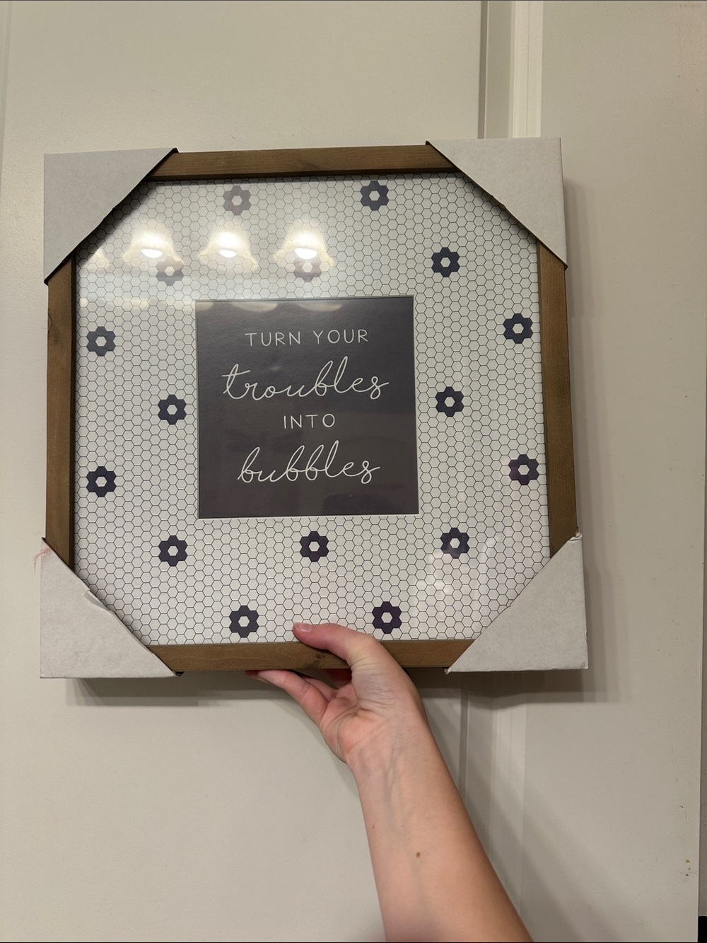 Hobby Lobby Brown and Navy Framed Wall Art - Turn Your Troubles Into Bubbles